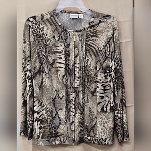 Chico’s Size 2 Snakeskin Print Zip-Front Jacket Cardigan Gold Shimmer Animal